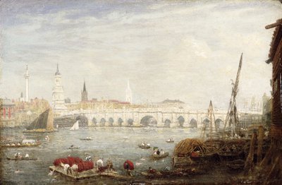 Het Monument en de London Bridge, c.1820-80 door Frederick Nash